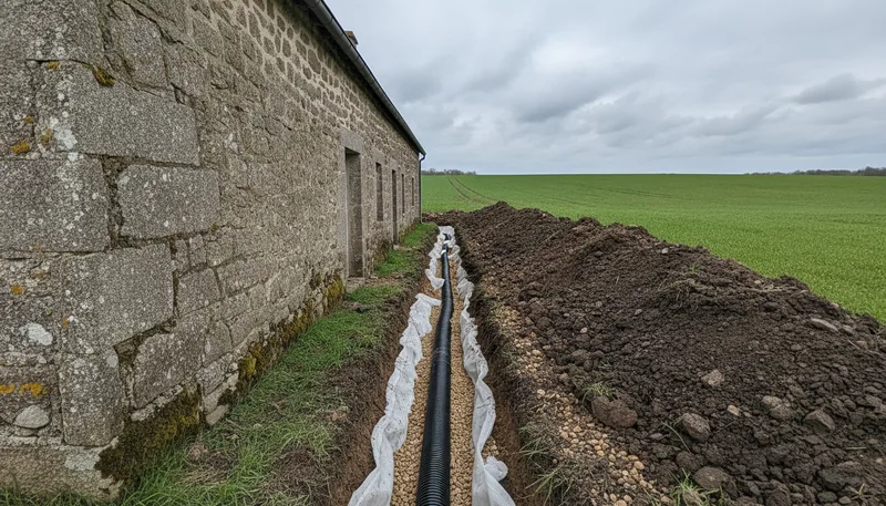 Longère adossée à une parcelle agricole en pente à Rosporden
