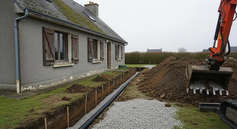Façade enterrée d'un pavillon en contrebas