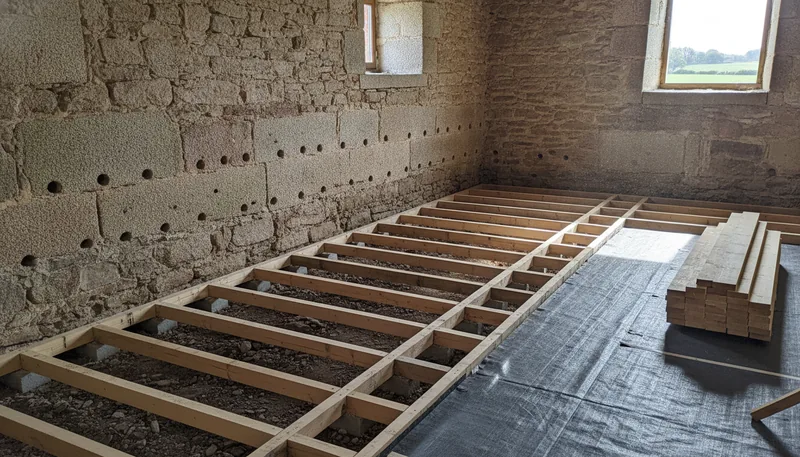 Grange transformée en chambre sur terre battue à Plonéour-Lanvern